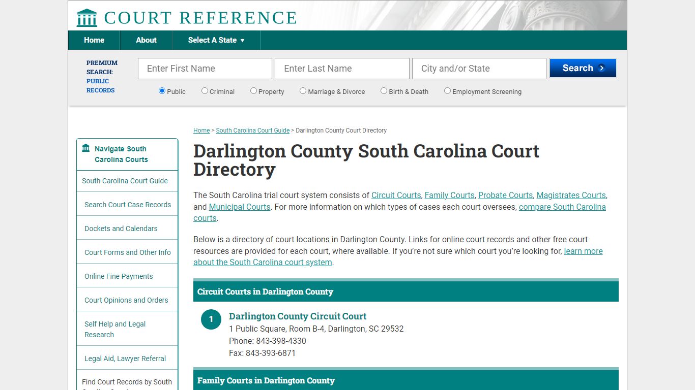 Darlington County South Carolina Court Directory ...